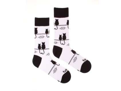 Veselé ponožky Fusakle vzor kocúr a mačka  farba biela zloženie bavlna polyamid elastan