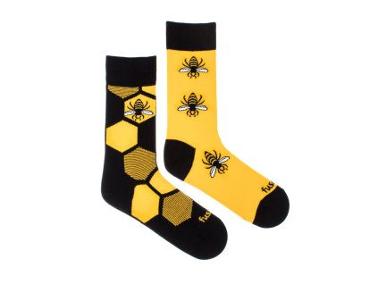 Veselé ponožky Fusakle vzor Včelín farba čierna a žltá zloženie bavlna polyamid elastan