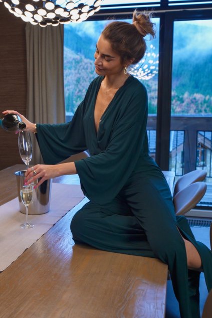 Wrap Top & Long Pants | Emerald Green