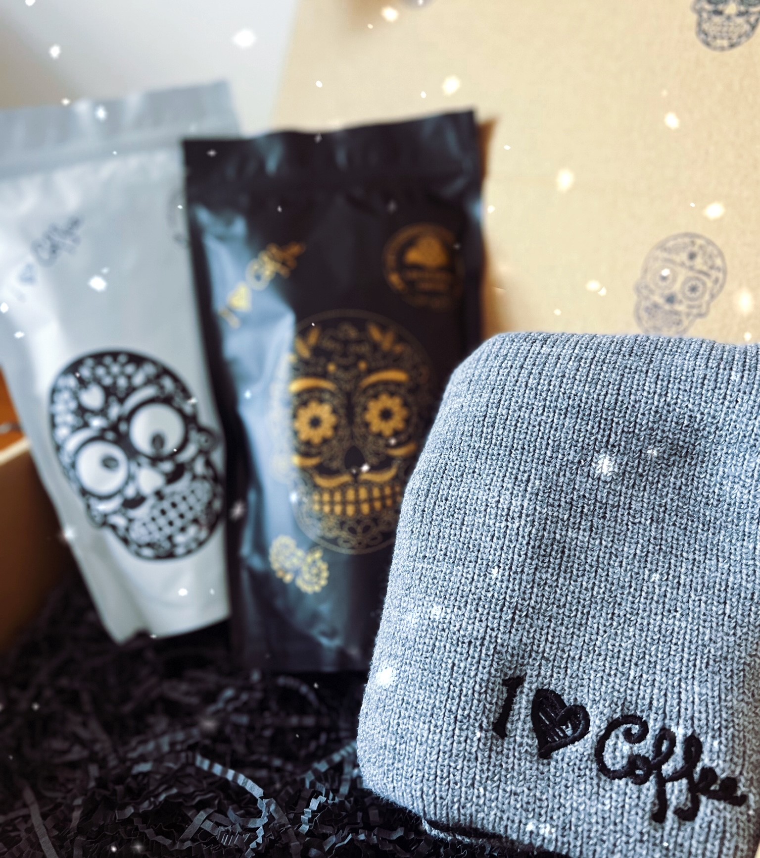 Dárkový set s čepicí GREY Káva: zrnková