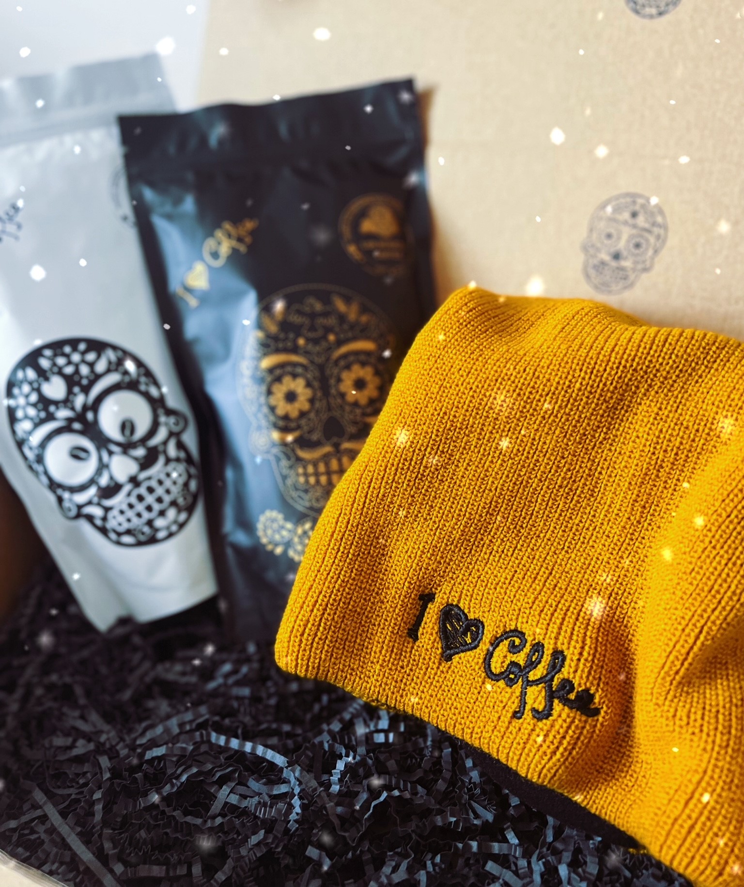 Dárkový set s čepicí MUSTARD Káva: zrnková
