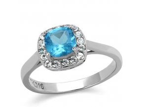 PR8077ZOC Oceľový prsteň s modrým zirkónom