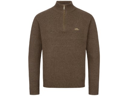 242008 021 657 Herren Woll Halfzip Sweater dunkelbraun frontal