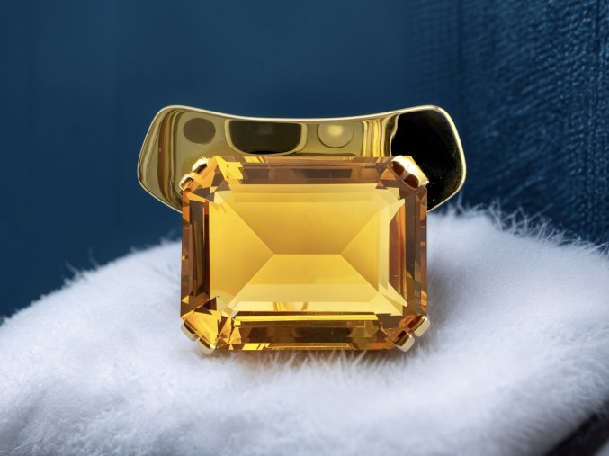 Zlatý Masivní Přívěs/Brož s Velkým Citrínem