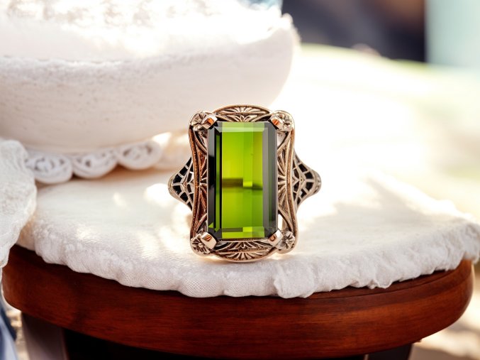 Starožitný Stříbrný Prsten s Turmalínem