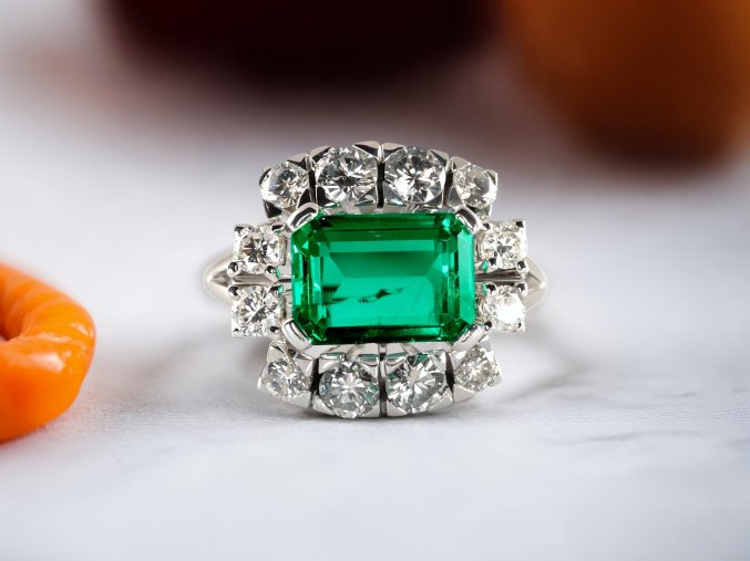 Briliantový Prsten s Kolumbijským Smaragdem