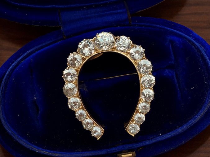 Starožitná Zlatá Brož ¨Podkova¨ s Diamanty