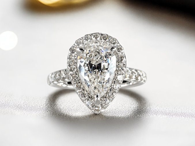 Luxusní Zlatý Zásnubní Prsten s Diamantem ve Tvaru Slzy