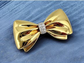 Art Deco Zlatá Masivní Brož ¨Mašle¨ s Diamanty
