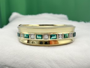 Antik Zlatý Masivní Náramek s Turmalíny a Diamanty