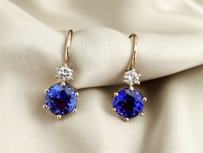 Zlaté Náušnice ¨Sněhuláci¨ s Diamanty a Tanzanity
