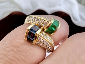 Zlatý Prsten v Hadím Stylu s Diamanty, Safíry a Smaragdy