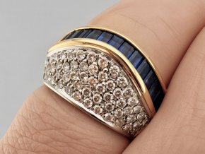 Zlatý Unisex Prsten s Diamanty a Safíry