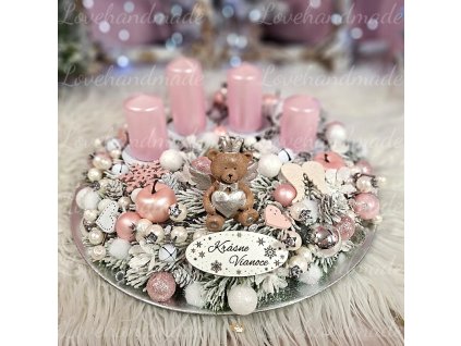 adventny veniec s mackom ruzovo biely 30cm 1