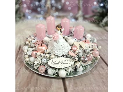 adventny veniec s vilou ruzovo biely 30cm