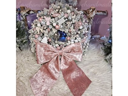 vianocny veniec so zamatovou maslou ruzovo biely 40cm 1