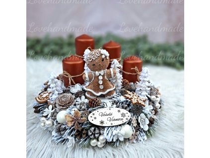 advetny veniec s pernickom hnedo biely 30cm