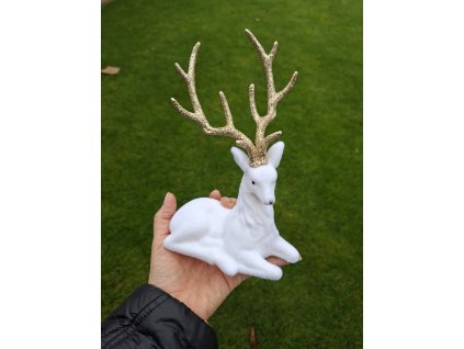 Biely jelenček s glitrovými parohami 14x20cm