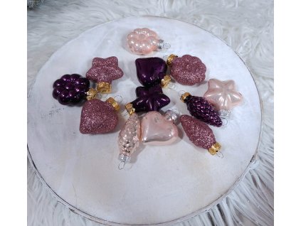 Sklenené ozdoby fialove-ružové 4cm/12ks