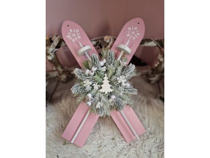 Zimné drevené lyže ružové 50cm