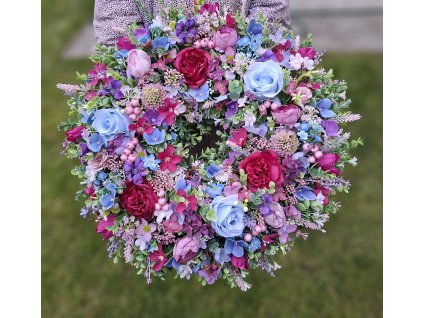 Modro ružový veniec 50cm