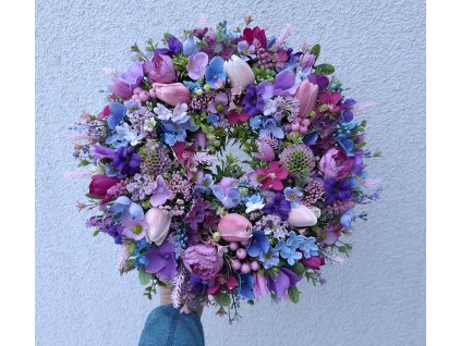 Modro ružový veniec 38cm