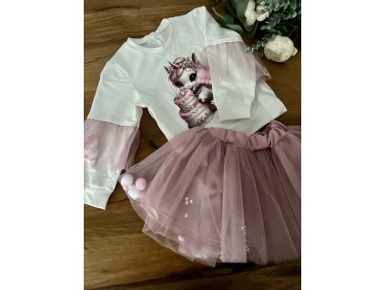 Mikinka s aplikáciami a suknička pom pom