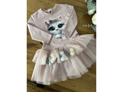 Bavlnené šaty pom pom mačičky