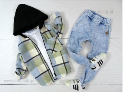 Béžovo modrá mikinka karo