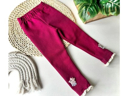 Zateplené legíny sýtoružové s čipkou a vzorom