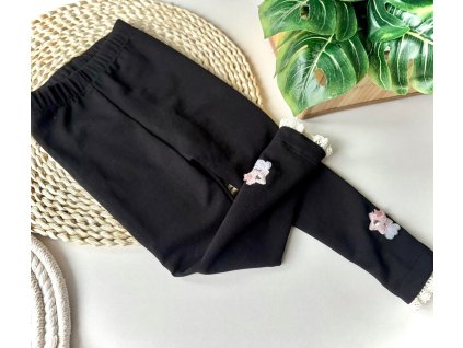 Zateplené legíny čierne s čipkou a vzorom