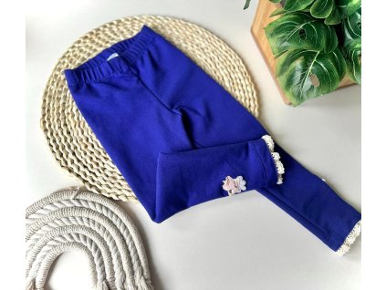 Zateplené legíny kráľovské modré s čipkou a vzorom
