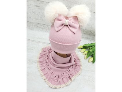 Zimný luxusný komplet - pudrovo ružový