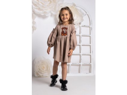 Medvedíkové šaty 3D medvedíkom hnedé