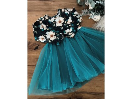 Zelené Kvetované šaty s tylom