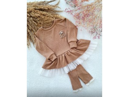 Hnedý luxusný komplet Tunika a legínky