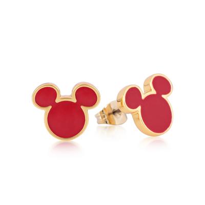 Disney - Náušnice - Mickey Mouse (červené) Barva: Žluté zlato (Yellow Gold)