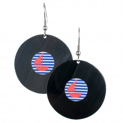 visaci nausnice vinyl modrobile prouzky namornicke plachetnice