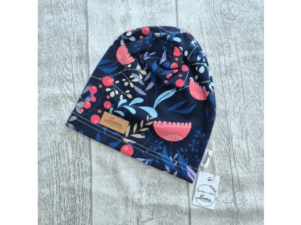 Dětská čepice Modrá květy