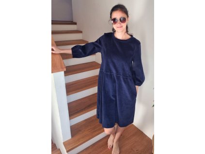 Dámské šaty Heřmánek manšestrové tmavě modré
