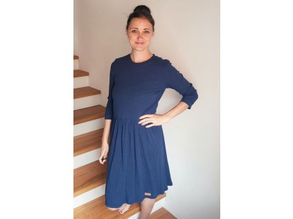 Šaty Měsíček žebrovaný úplet tmavě modrý
