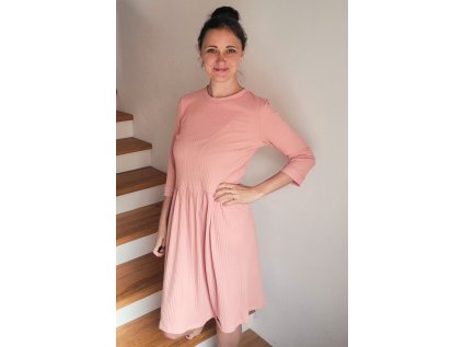 Šaty Měsíček žebrovaný úplet lososový