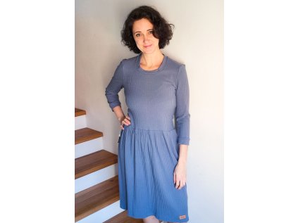 Šaty Měsíček žebrovaný úplet ocelově modrá