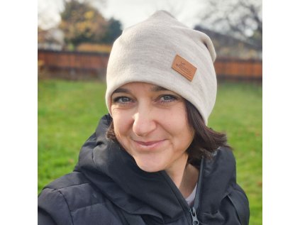 Merino čepice  béžový melír