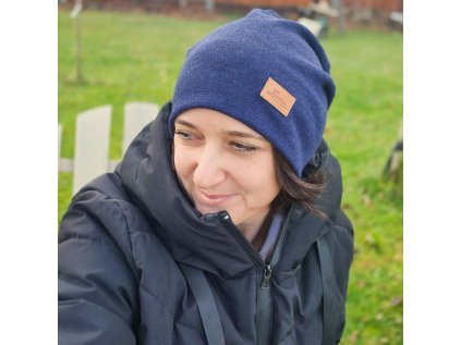 Merino čepice  modrý melír