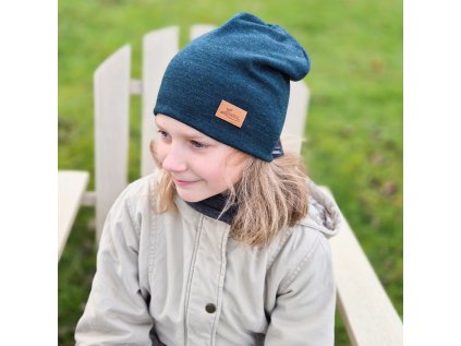 Merino čepice  petrolejový melír