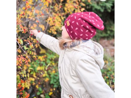 Merino čepice vínová vzor