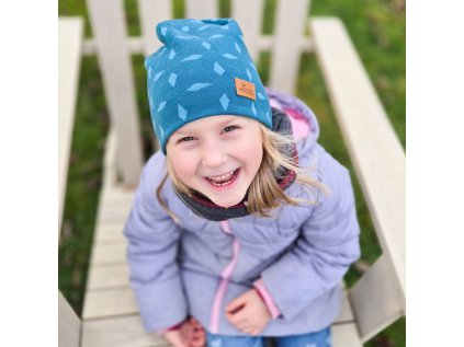 Merino čepice petrolejová vzor