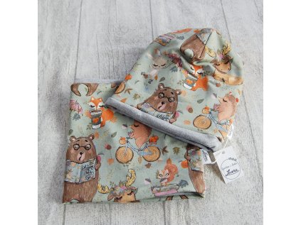 Dětská čepice s nákrčníkem Les