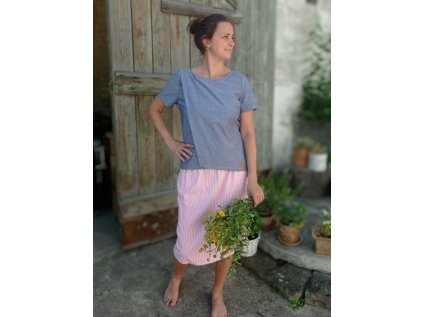 sukně len růžový pruh